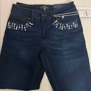 Adrienne Vittadini Dark Blue Embellished Skinny Pants